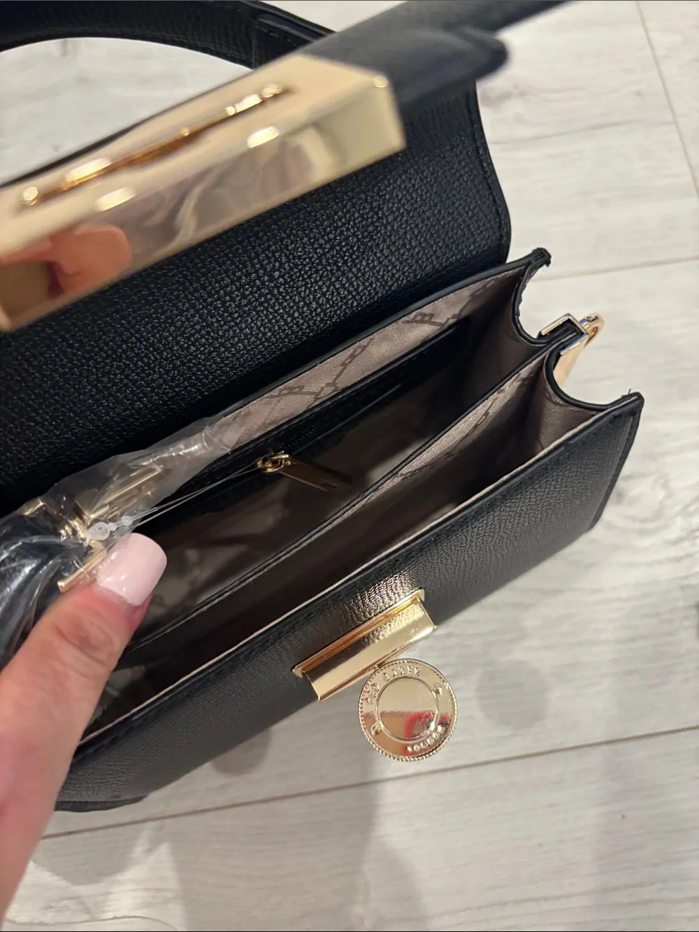 Ted Baker Black Structured Top-Handle Satchel with Gold Hardware
